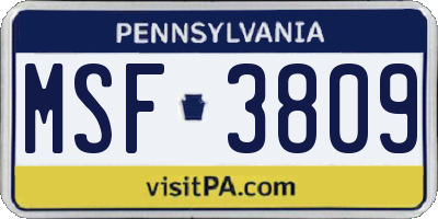PA license plate MSF3809