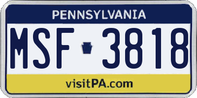 PA license plate MSF3818