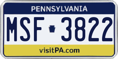PA license plate MSF3822