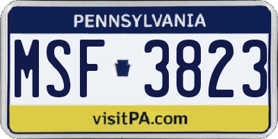 PA license plate MSF3823