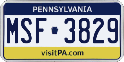 PA license plate MSF3829