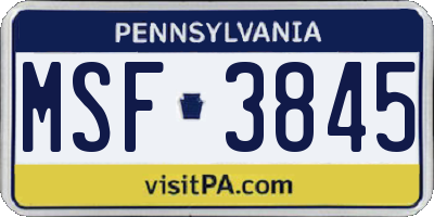 PA license plate MSF3845
