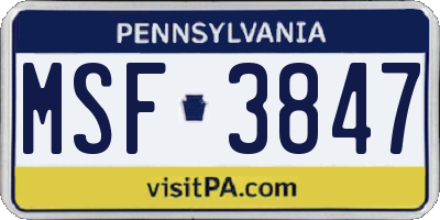 PA license plate MSF3847