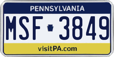 PA license plate MSF3849