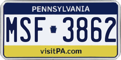 PA license plate MSF3862