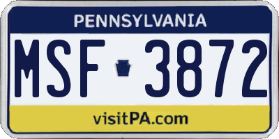 PA license plate MSF3872