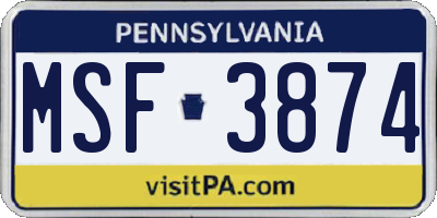 PA license plate MSF3874