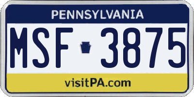 PA license plate MSF3875