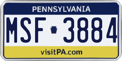 PA license plate MSF3884