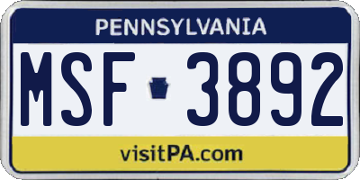 PA license plate MSF3892
