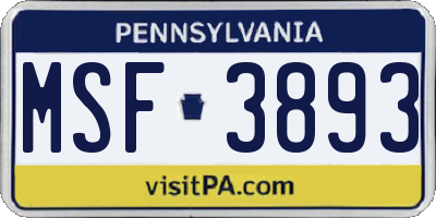 PA license plate MSF3893