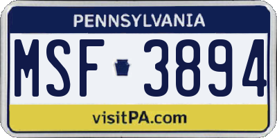 PA license plate MSF3894