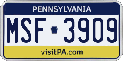 PA license plate MSF3909