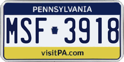 PA license plate MSF3918