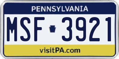 PA license plate MSF3921