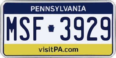 PA license plate MSF3929
