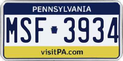 PA license plate MSF3934