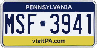 PA license plate MSF3941