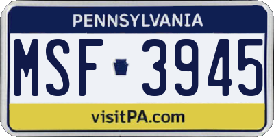 PA license plate MSF3945