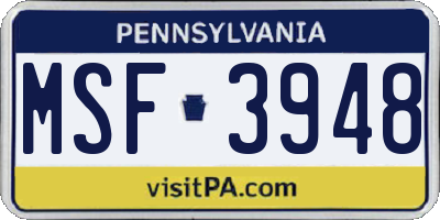 PA license plate MSF3948