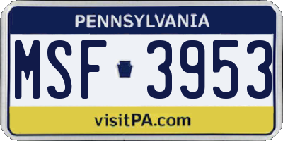 PA license plate MSF3953