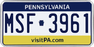 PA license plate MSF3961