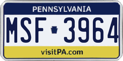 PA license plate MSF3964