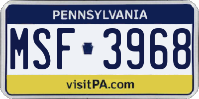 PA license plate MSF3968