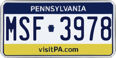 PA license plate MSF3978