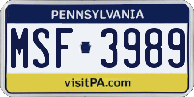 PA license plate MSF3989