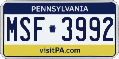 PA license plate MSF3992