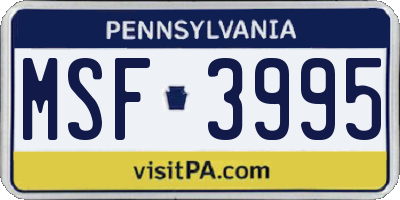 PA license plate MSF3995