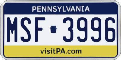 PA license plate MSF3996