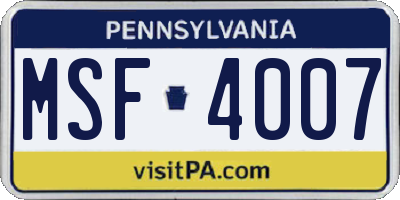 PA license plate MSF4007
