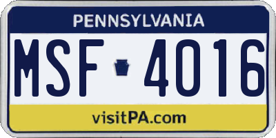 PA license plate MSF4016
