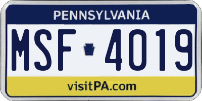 PA license plate MSF4019