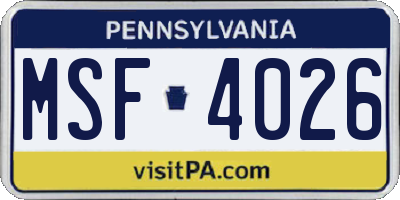 PA license plate MSF4026
