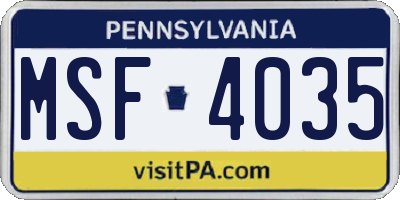 PA license plate MSF4035