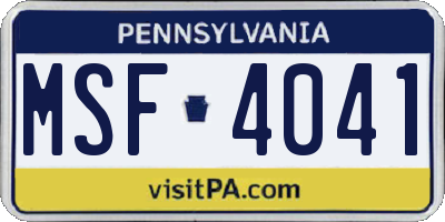 PA license plate MSF4041