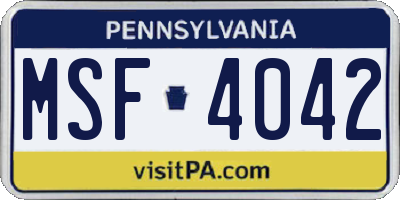 PA license plate MSF4042