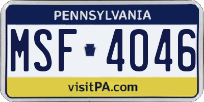 PA license plate MSF4046