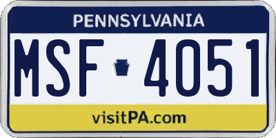 PA license plate MSF4051