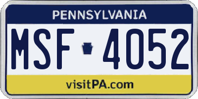 PA license plate MSF4052