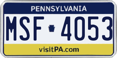 PA license plate MSF4053