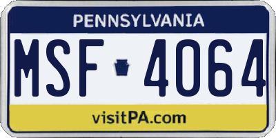 PA license plate MSF4064