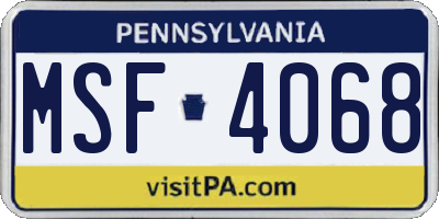 PA license plate MSF4068