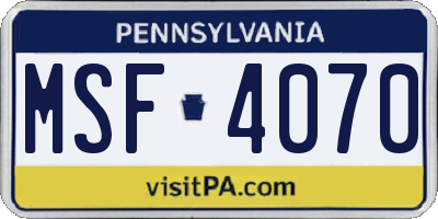 PA license plate MSF4070