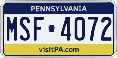 PA license plate MSF4072