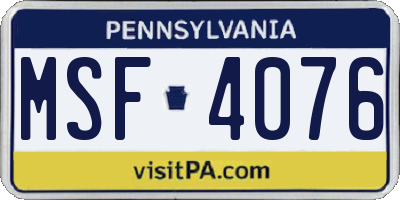 PA license plate MSF4076