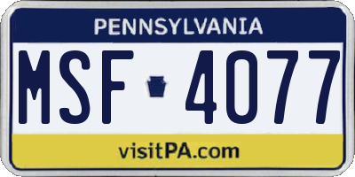 PA license plate MSF4077